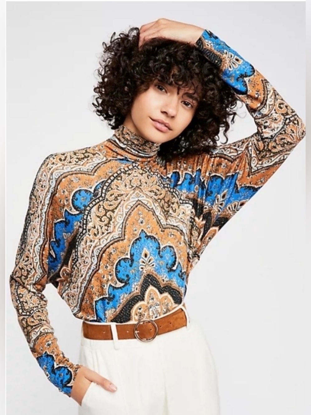 NWT Free People Chase Me Paisely Medallion Turtleneck Top